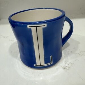 Anthropologie Monogram Letter L Hand Painted Cobalt Blue Coffee Mug Cup 14 oz